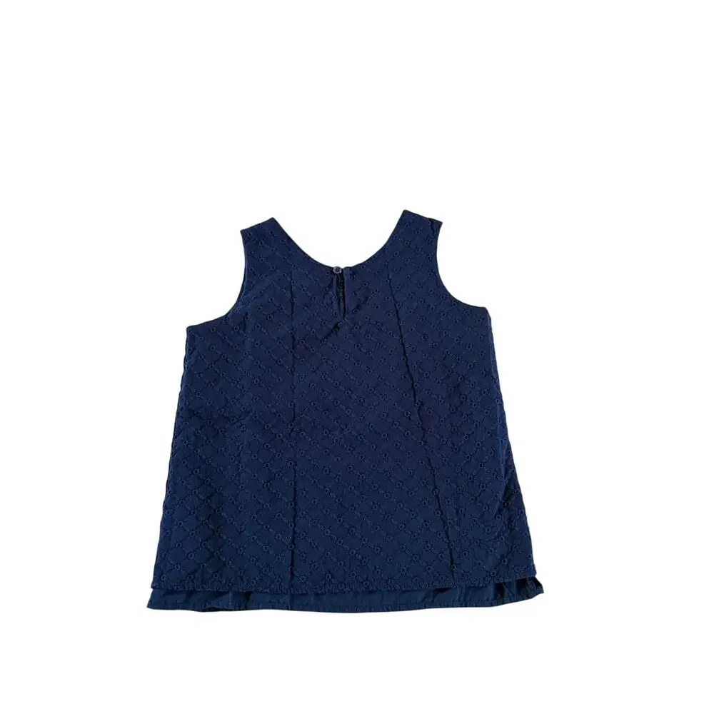 Girls L 10-12 Children's Place Navy Blue Eyelet Sleeveless Blouse Top